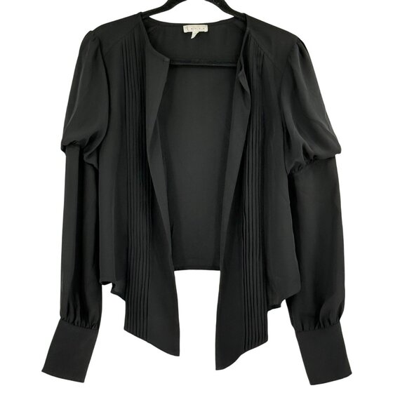 Leith Black Pintuck Long Sleeve Drape Front Blouse Size S Top Made In India - Picture 1 of 13